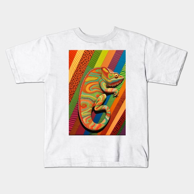 Reptile Lover and Lizard Lover Op Art Chameleon Kids T-Shirt by Unboxed Mind of J.A.Y LLC 